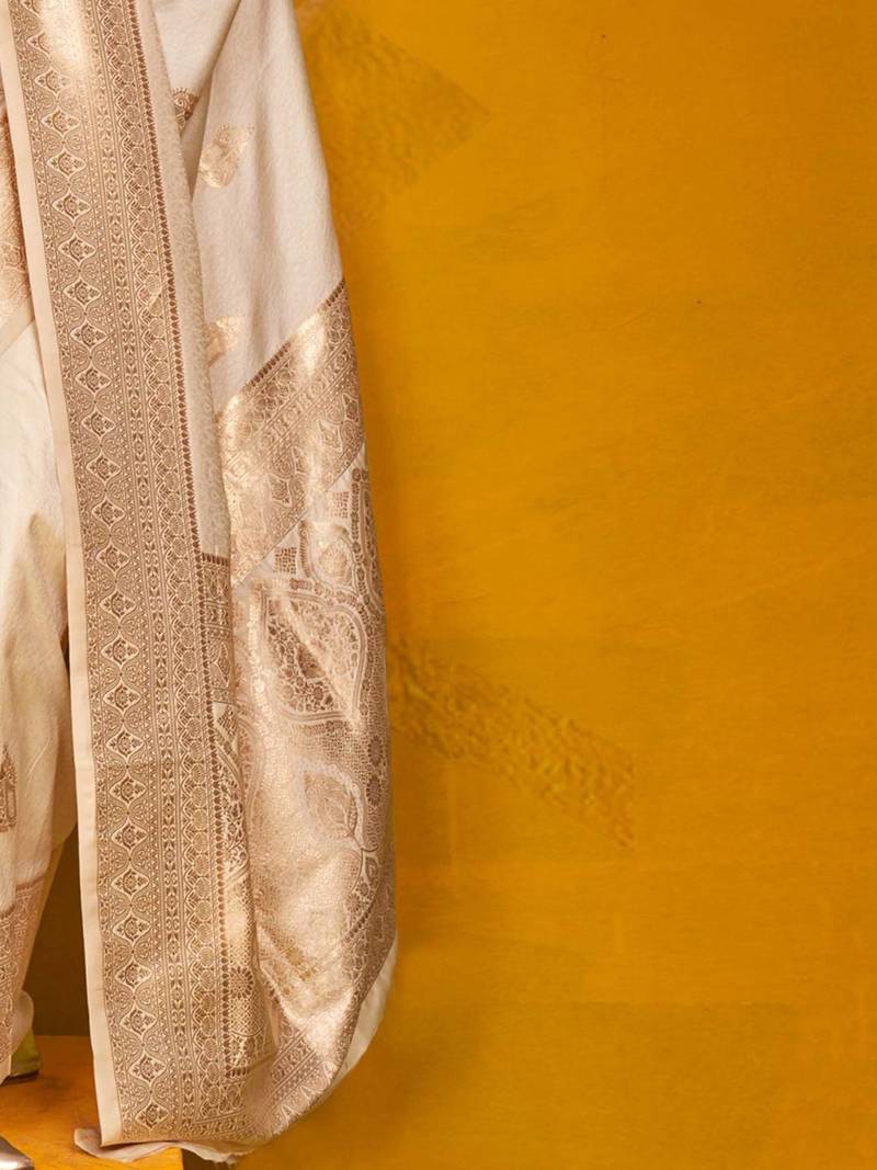 off_white woven design zari banarasi saree