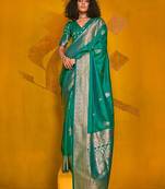 green woven design zari silk blend banarasi saree