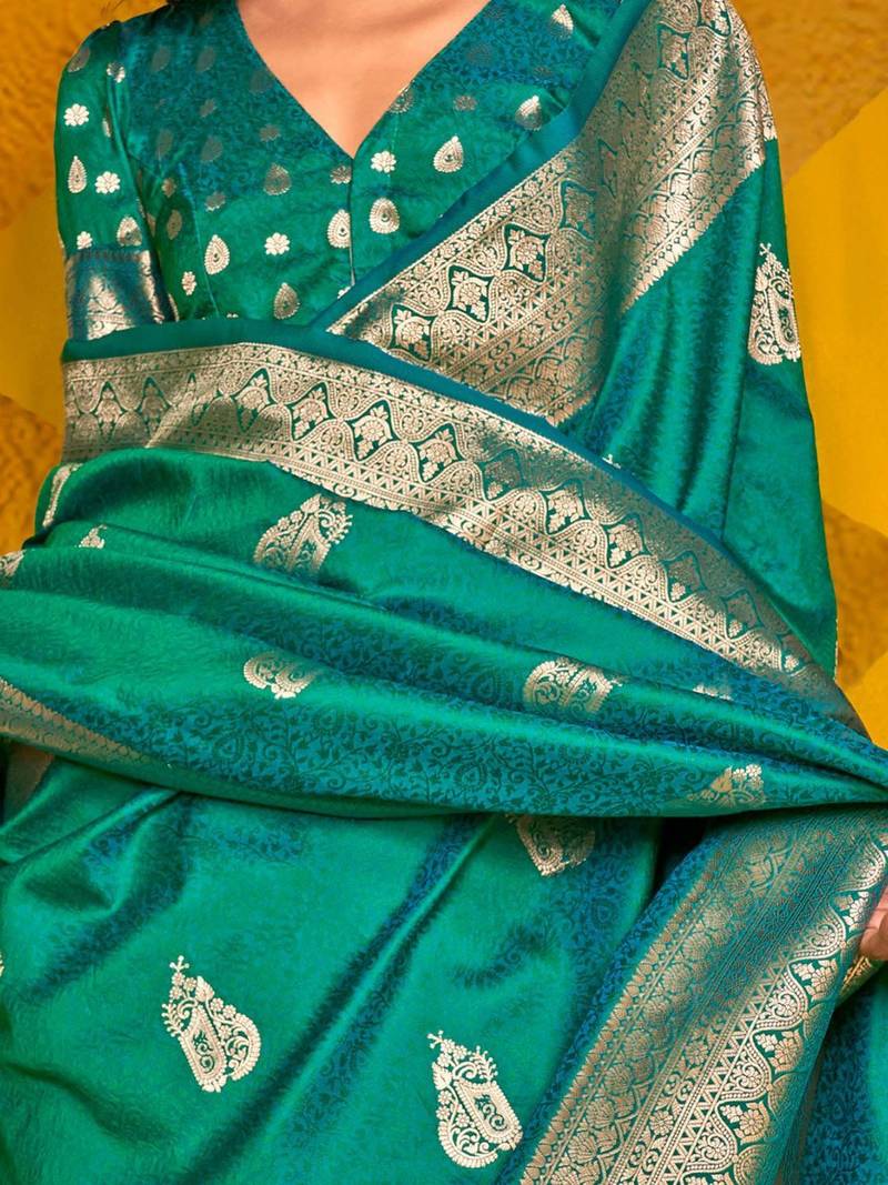 green woven design zari silk blend banarasi saree