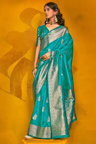 blue woven design zari banarasi saree