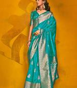 blue woven design zari banarasi saree