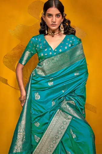 blue woven design zari banarasi saree