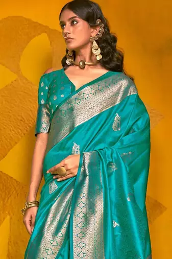blue woven design zari banarasi saree