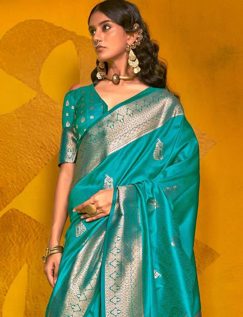 blue woven design zari banarasi saree