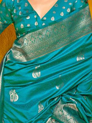 blue woven design zari banarasi saree 4