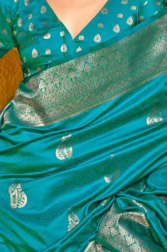blue woven design zari banarasi saree