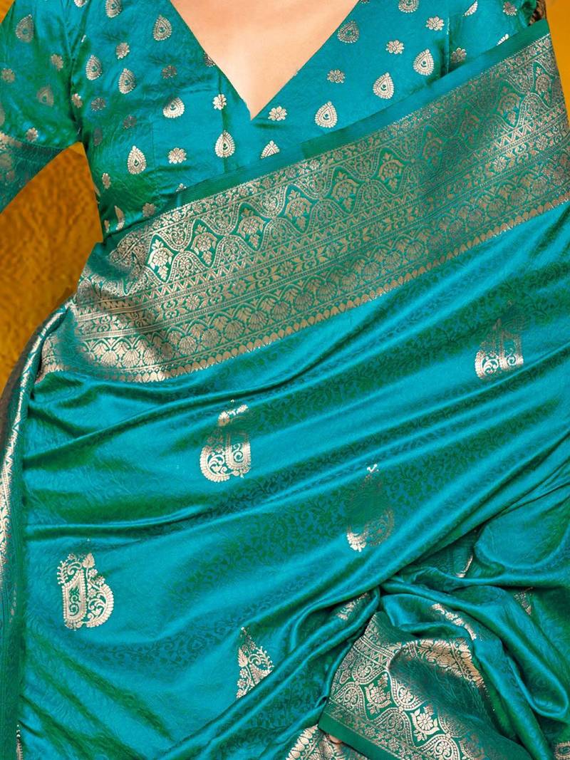 blue woven design zari banarasi saree