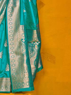 blue woven design zari banarasi saree 5