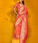 Yellow woven design zari organza banarasi saree