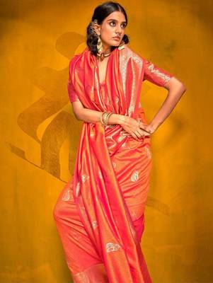 Yellow woven design zari organza banarasi saree 2
