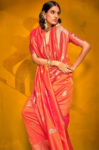 Yellow woven design zari organza banarasi saree