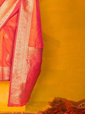 Yellow woven design zari organza banarasi saree 4