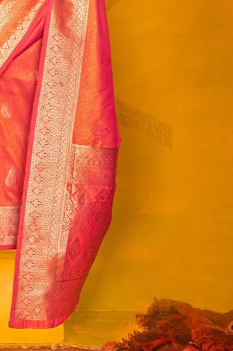 Yellow woven design zari organza banarasi saree