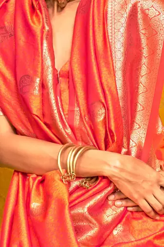 Yellow woven design zari organza banarasi saree