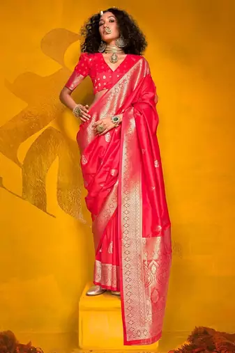 pink bagh woven design zari banarasi saree