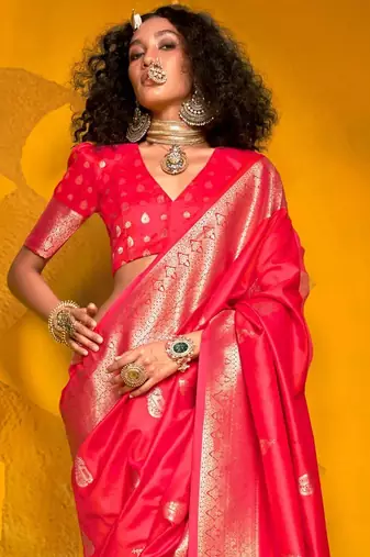 pink bagh woven design zari banarasi saree