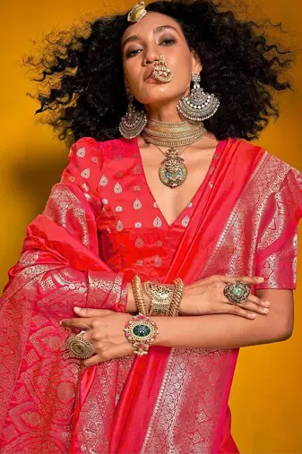 pink bagh woven design zari banarasi saree