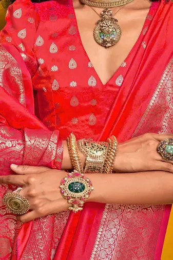 pink bagh woven design zari banarasi saree