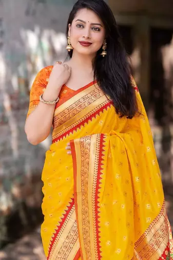 yellow yellow ethnic motifs woven design zari silk patola saree
