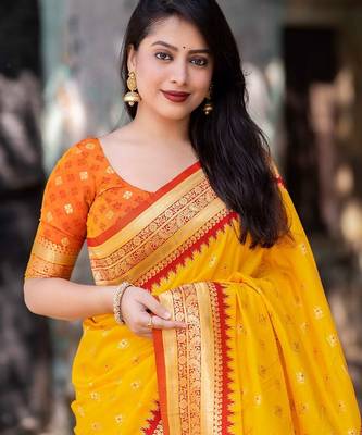 yellow yellow ethnic motifs woven design zari silk patola saree 3