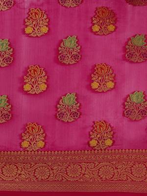 pink pink & golden floral zari organza kanjeevaram saree 4
