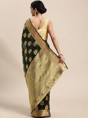 green green floral zari organza kanjeevaram saree 3