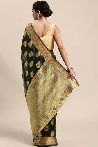 green green floral zari organza kanjeevaram saree