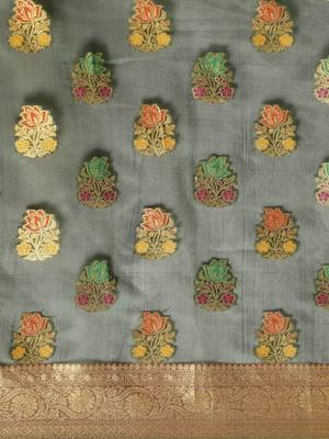 green green floral zari organza kanjeevaram saree 4
