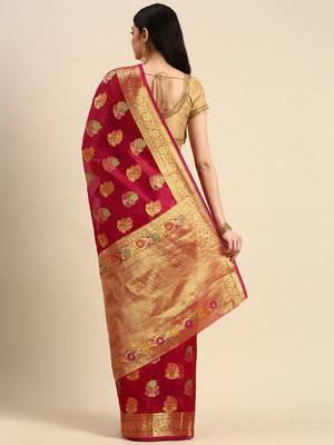 red red & golden floral zari organza kanjeevaram saree 3