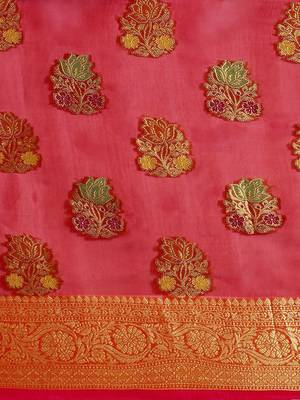 red red & golden floral zari organza kanjeevaram saree 4