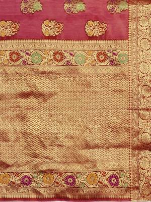 red red & golden floral zari organza kanjeevaram saree 5