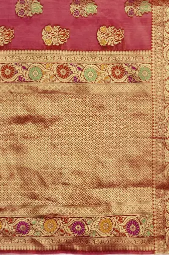 red red & golden floral zari organza kanjeevaram saree