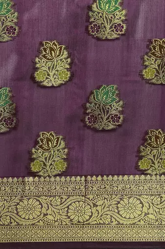 purple woven design ethnic motifs zari organza saree
