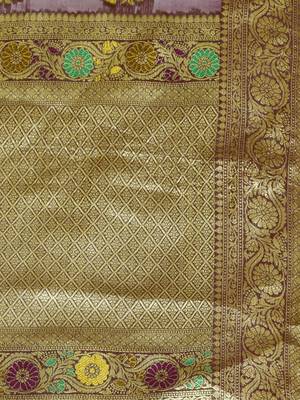 purple woven design ethnic motifs zari organza saree 5