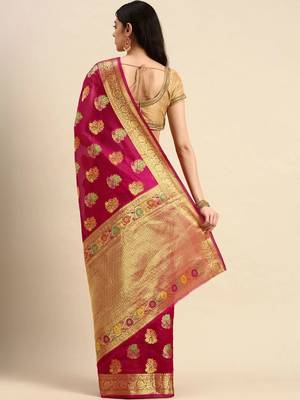 magenta woven design zari organza kanjeevaram saree 3