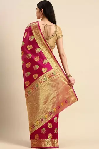 magenta woven design zari organza kanjeevaram saree