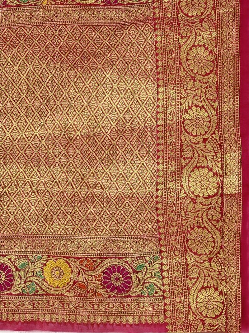 magenta woven design zari organza kanjeevaram saree