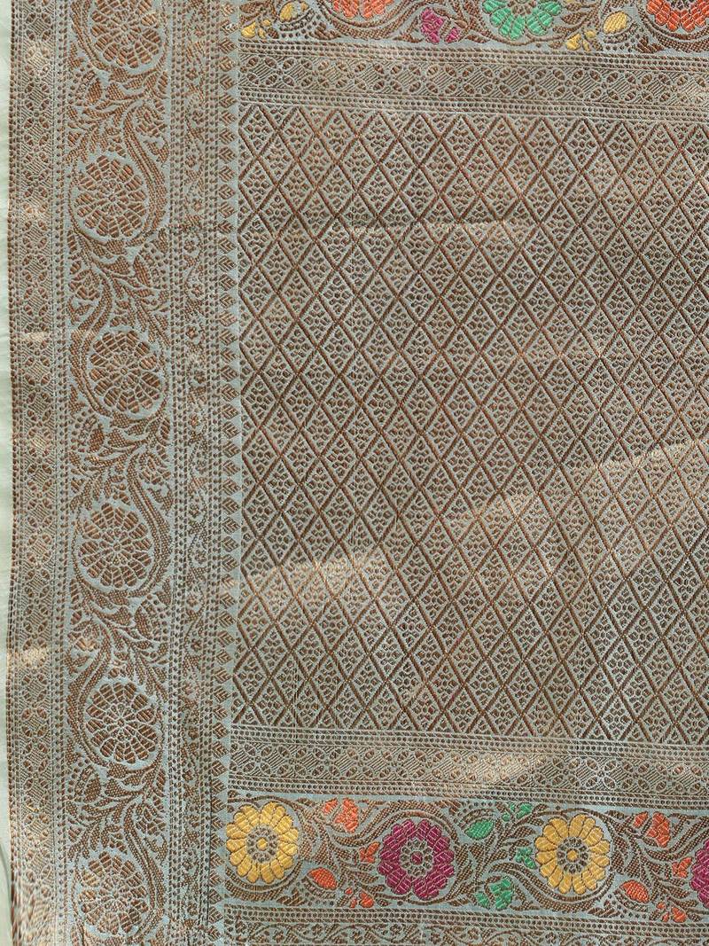 blue blue & yellow ethnic motifs zari organza saree