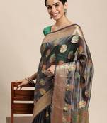 grey grey floral zari organza kanjeevaram saree