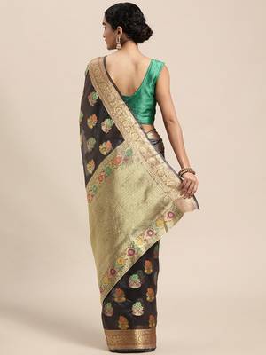 grey grey floral zari organza kanjeevaram saree 3