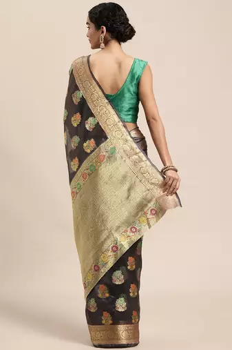 grey grey floral zari organza kanjeevaram saree