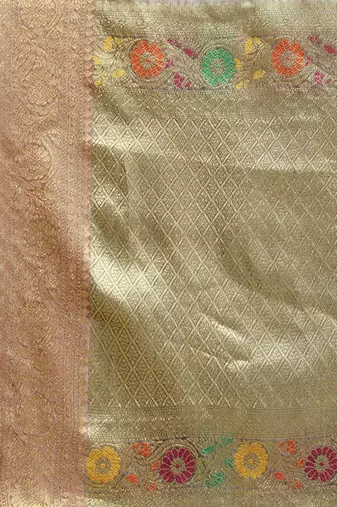 grey grey floral zari organza kanjeevaram saree