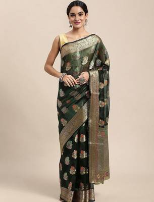 green woven design zari organza kanjeevaram saree 2
