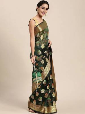 green woven design zari organza kanjeevaram saree 3