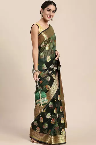 green woven design zari organza kanjeevaram saree