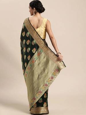 green woven design zari organza kanjeevaram saree 5