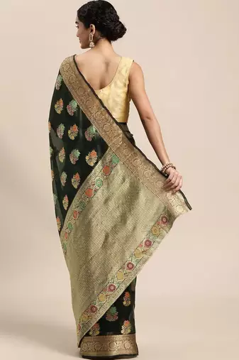 green woven design zari organza kanjeevaram saree