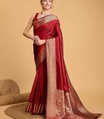 red ethnic motif zari woven banarasi saree with blouse