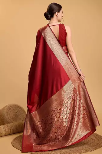 red ethnic motif zari woven banarasi saree with blouse