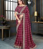 magenta bandhani embroidered silk blend saree